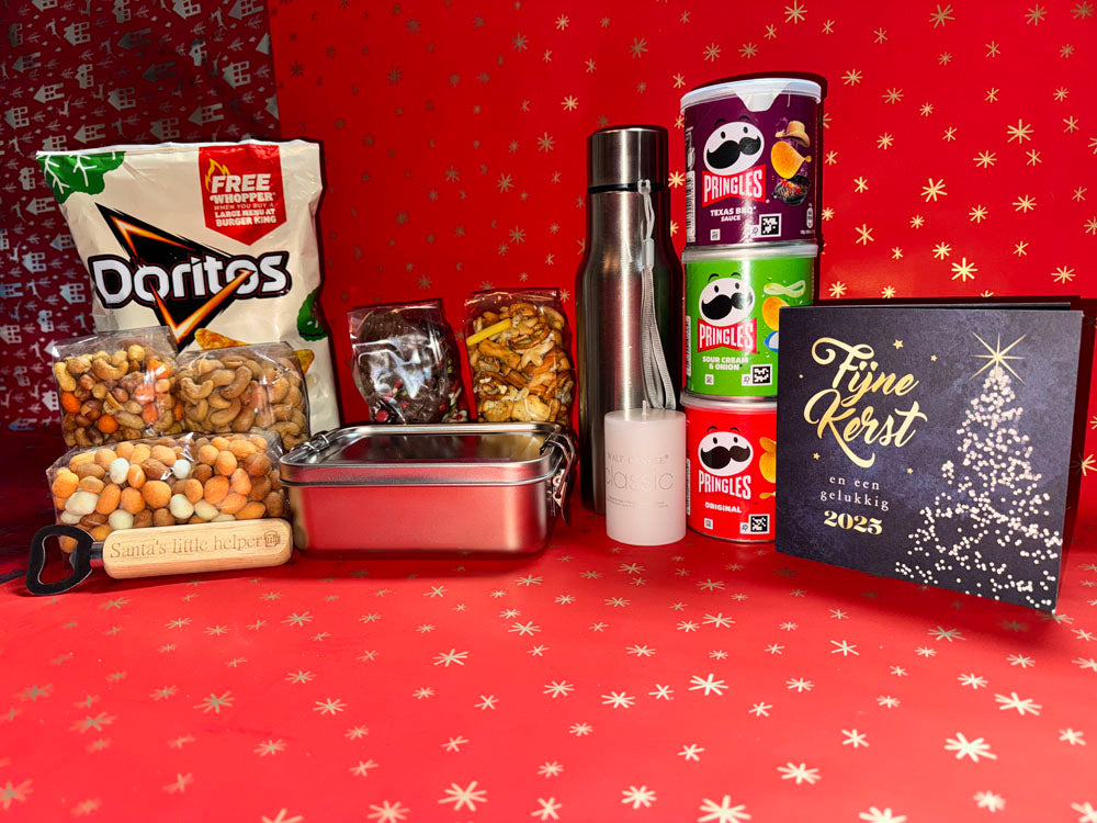 RVS Drinkfles, Broodtrommel, en Luxe Snacks - JouwKerstCadeau.nl 