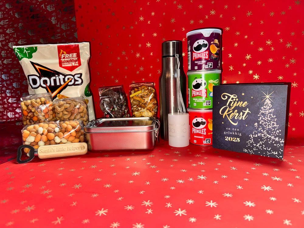 RVS Drinkfles, Broodtrommel, en Luxe Snacks - JouwKerstCadeau.nl 